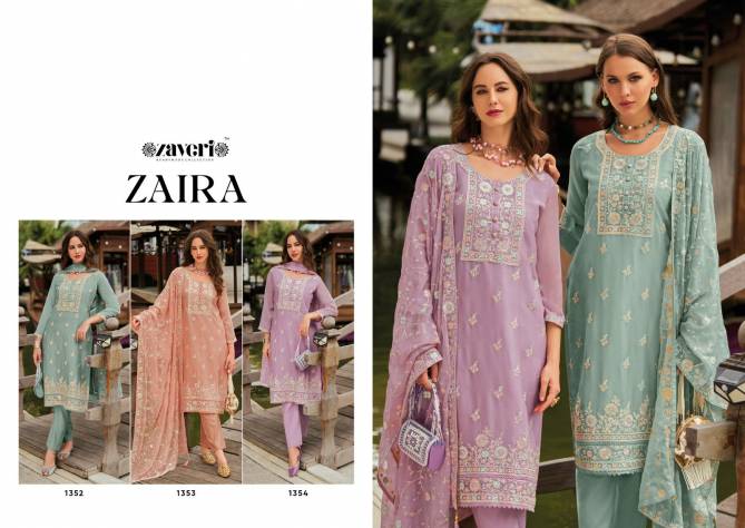 Zaira By Zaveri Chiffon Embroidery Kurti With Bottom Dupatta Exporters In India